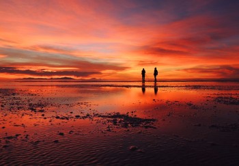 Coucher de soleil sur le Salar de Uyuni